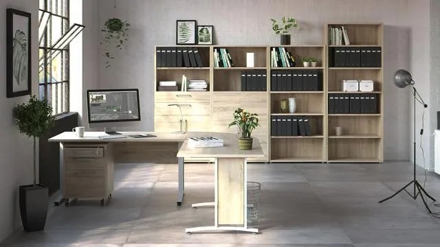 Biely konferenčný stolík OSLO 75384 s doskou v dekore dub