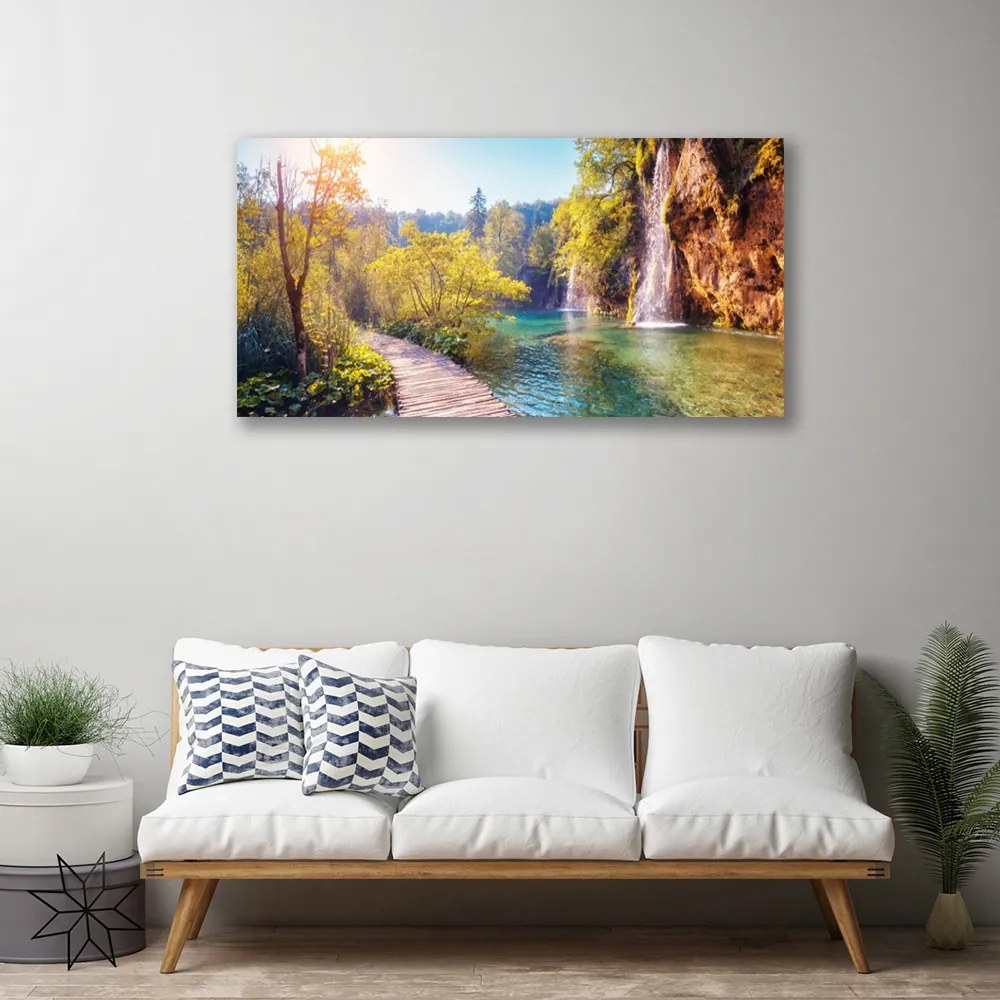 Obraz Canvas Jazero príroda vodopád 125x50 cm