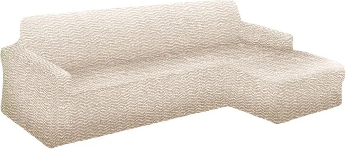 Bielastické poťahy CRISTINA smotanová sedačka s otomanom vpravo (š. 170 - 300 cm)