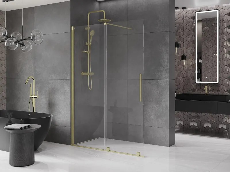 Mexen Velar, posuvné dvere do otvoru typ Walk-In 150 cm, 8mm číre sklo, zlatá matná, 871-150-000-03-55