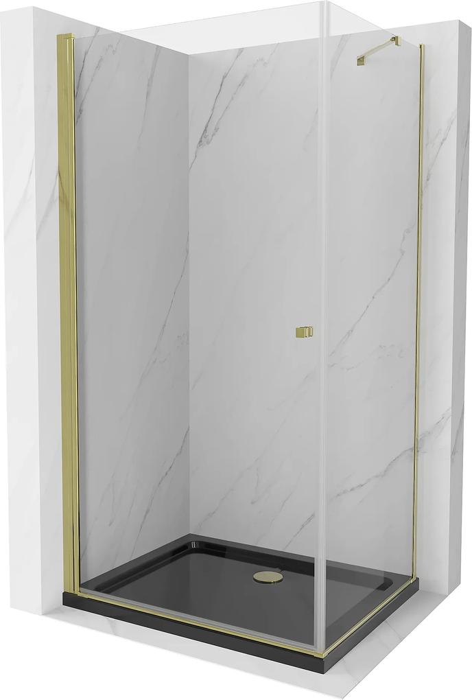 Mexen Pretoria, sprchovací kút 80 (dvere) x 100 (stena) cm, 6mm číre sklo, zlatý profil + čierna sprchová vanička, 852-080-100-50-00-4070G