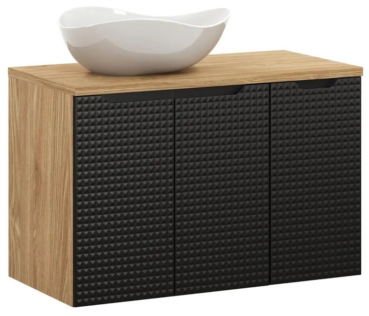 Závesná skrinka Luxor Black s doskou a umývadlom 90 cm čierna/dub olejovaný