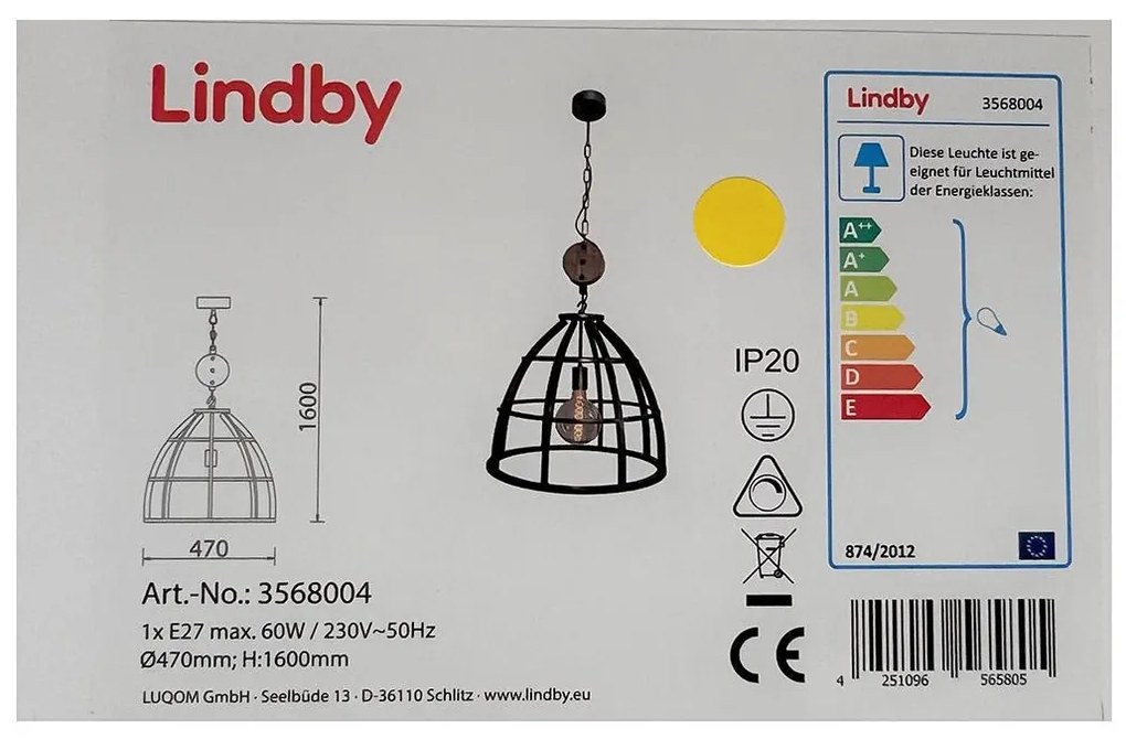 Lindby - Luster na reťazi MAXIMILIA 1xE27/60W/230V
