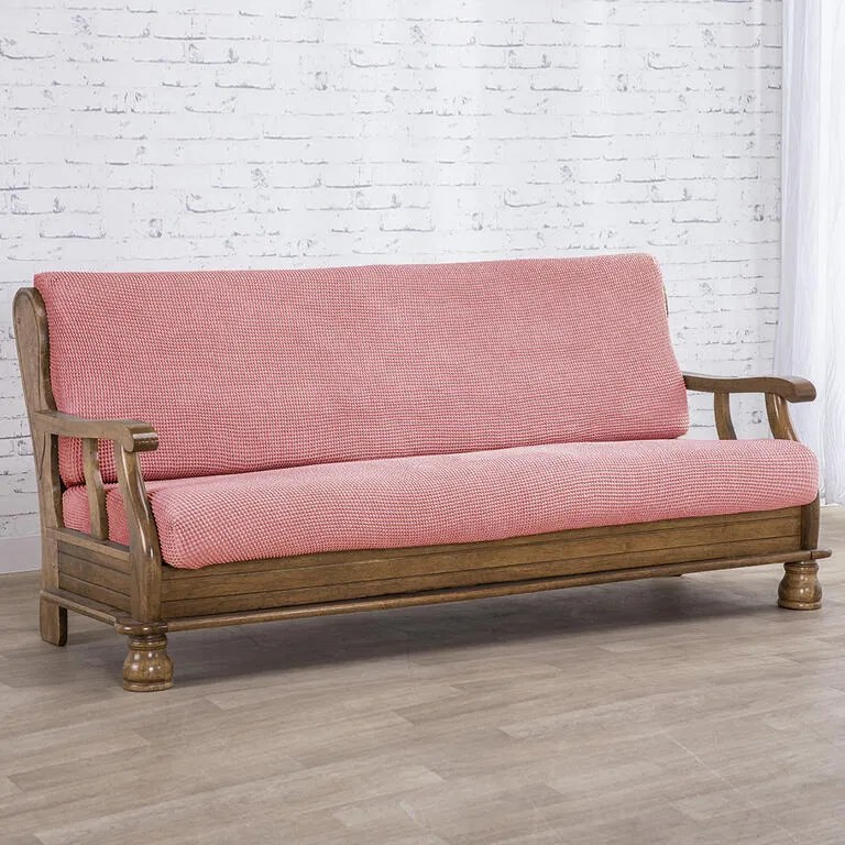 Super strečové poťahy NIAGARA koralová sedačka s otomanom vľavo (š. 200 - 300 cm)