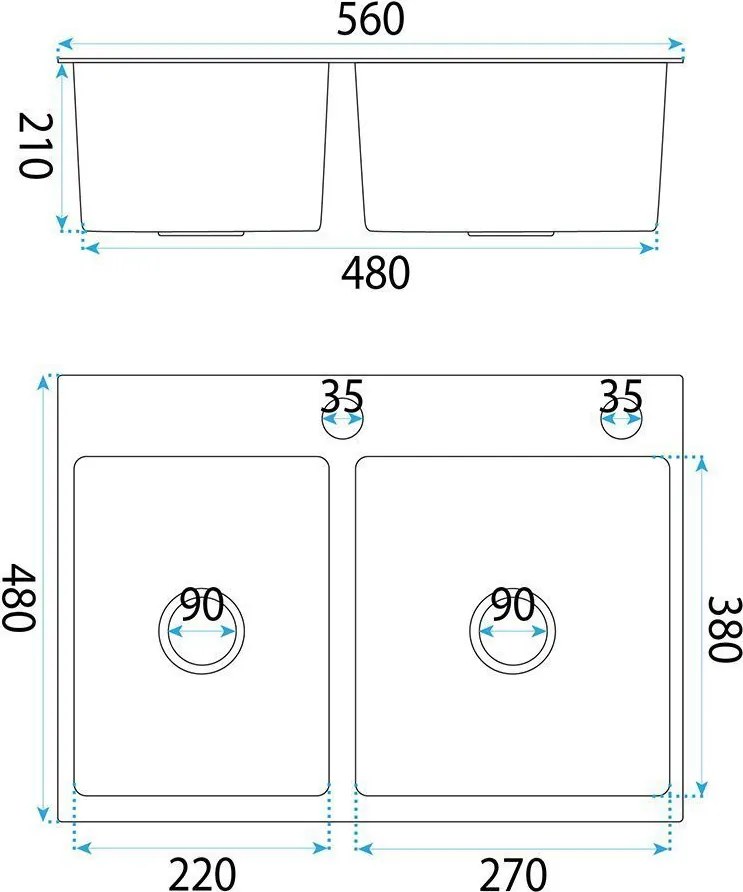 Rea Toby, 1.5-komorový nerezový drez 560x480x210 mm, grafitová, ZLE-06414