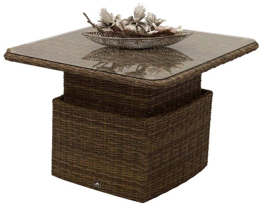 Deokork Ratanový stôl výsuvný jedálenský/odkladací 100 x 100 cm BORNEO LUXURY (hnedá)