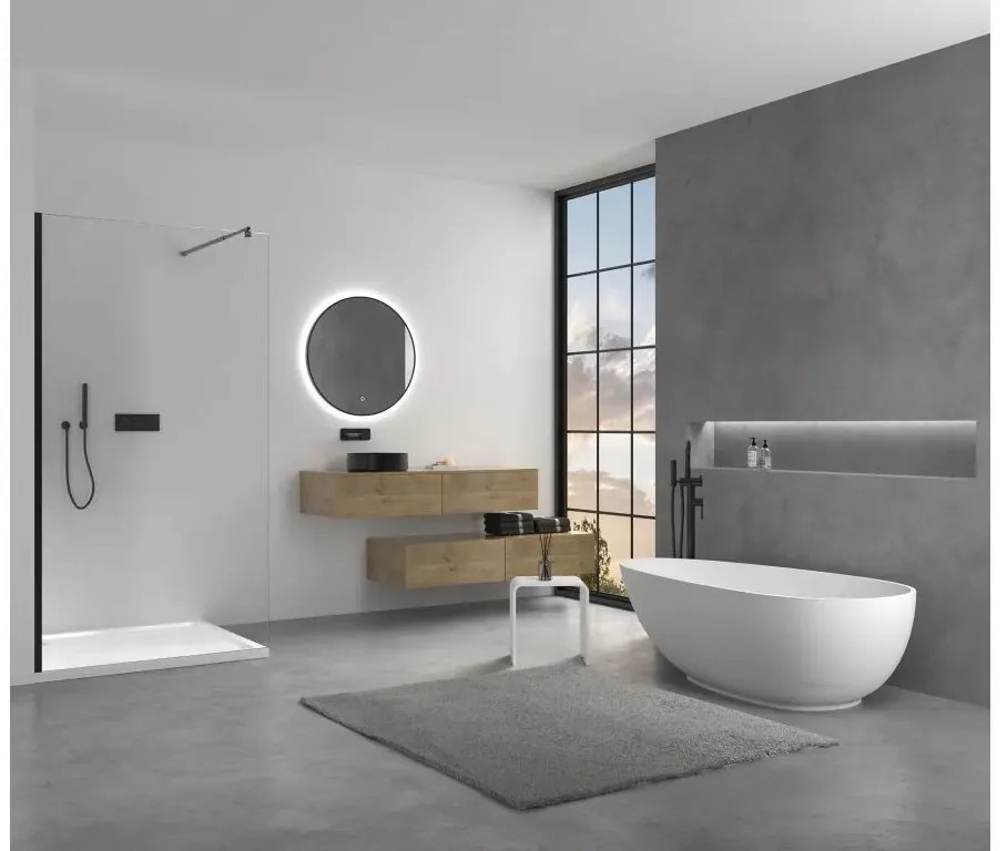 Cerano Onyx, sprchová zástena Walk-in 50x200 cm, 8mm číre sklo, čierny profil, CER-CER-DY101B-50-200
