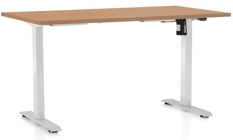Výškovo nastaviteľný stôl OfficeTech A, 120 x 80 cm, biela podnož, buk