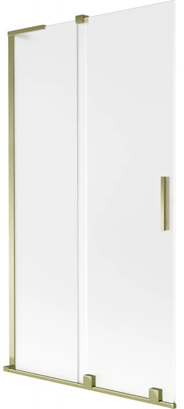 Mexen Velar L, 2-krídlová posuvná vaňová zástena 100 x 150 cm, 8mm sklo námraza, zlatá lesklá, 896-100-003-31-50