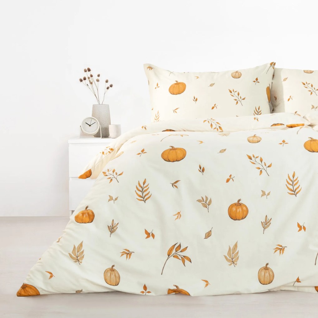 Goldea flanelové posteľné obliečky - jesenné tekvice a lístky 140 x 220 a 70 x 90 cm