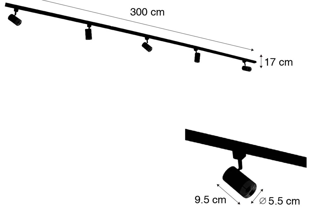 Inteligentný koľajnicový systém s 5 bodovými svetlami čierna zlatá 1-fázový vrátane 5 Wifi GU10 50mm - Iconic Jeana
