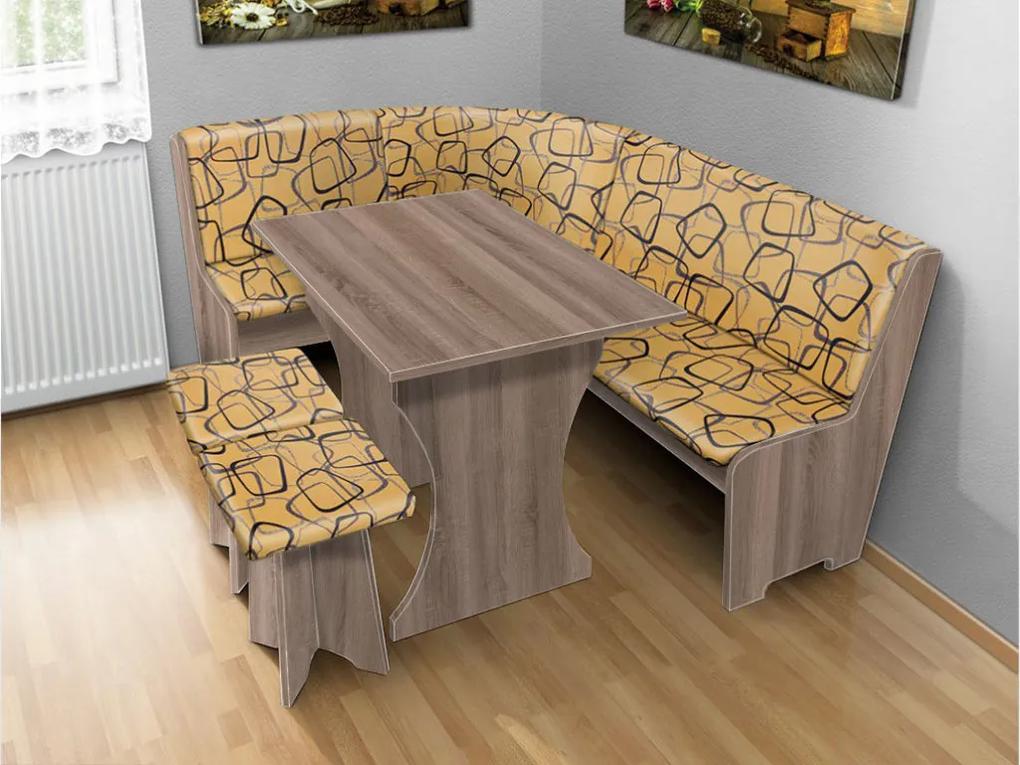 Nabytekmorava Jedálenská rohová lavica sa štokrlemi a stolom farba lamina: orech lyon 9614, čalúnenie vo farbe: Mega 017 bordo