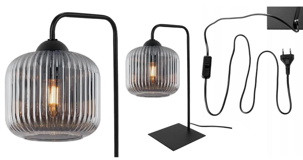 Stolná lampa Riffle, 1x grafitové sklenené tienidlo
