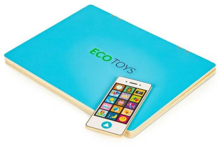 Drevený edukačný laptop s tabuľou | modrý