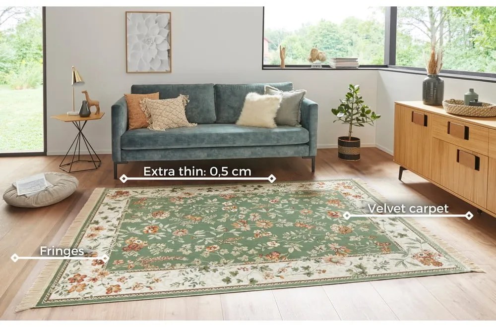 Zeleno-krémový koberec z viskózy 160x230 cm Oriental – Nouristan