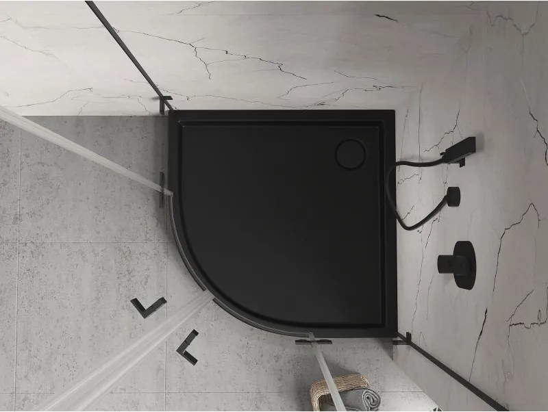 Mexen Flow+ štvrťkruhová sprchová vanička 80 x 80 cm, čierna matná, 46Q708080H