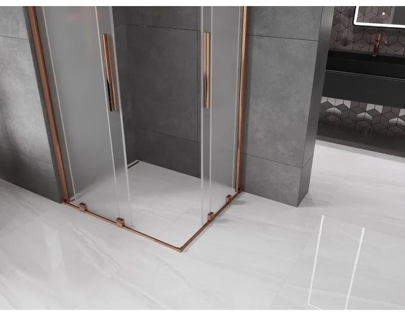 Mexen Velar Duo, sprchový kút s posuvnými dverami 100 x 90 cm, 8mm sklo námraza, ružové zlato, 871-100-090-32-60