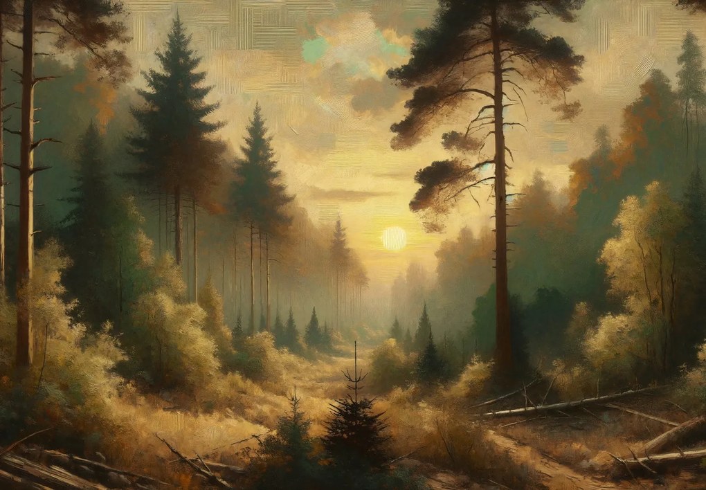 Fototapeta - Slnko žiariace lesom (147x102 cm)