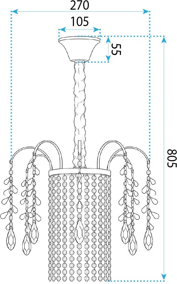Toolight Toolight, krištáľová závesná lampa Ø30 cm, 3×E14, SWE090-CP, zlatá lesklá, OSW-30217