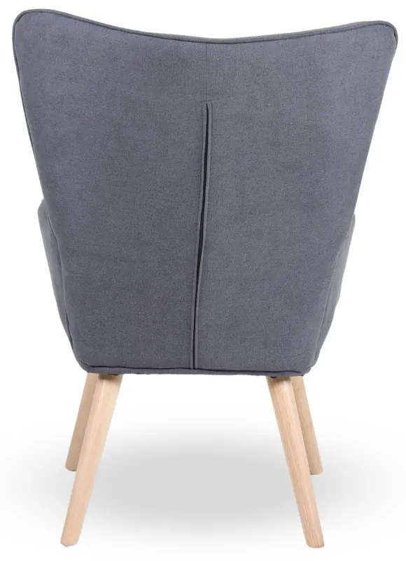 Kreslo ušiak CORDU + taburet — masív, látka, prírodná / sivá