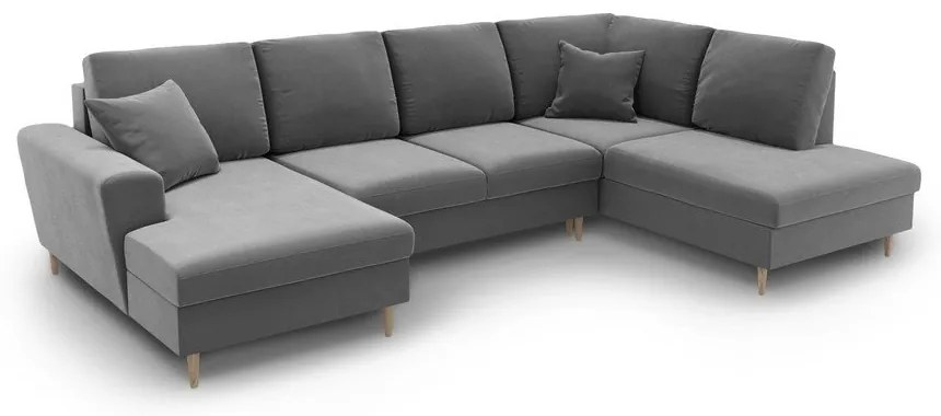 Svetlosivá zamatová rozkladacia/s úložným priestorom rohová pohovka (pravý roh/do "U") Kyoto – Cosmopolitan Design