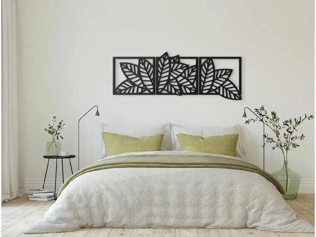 drevko Viacdielna dekorácia na stenu Listy Rozmer obrazu: 24 x 65 cm, Farba dekorácie: Čierna