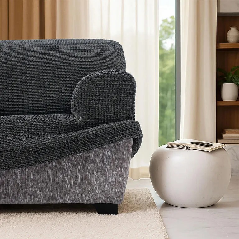 Super strečové poťahy RUBINIA antracitová kreslo ušiak (š. 70 - 95 cm)
