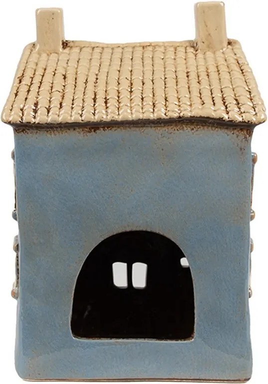 Modrý keramický svietnik na čajovú sviečku domček Amster Village - 16*10*23 cm