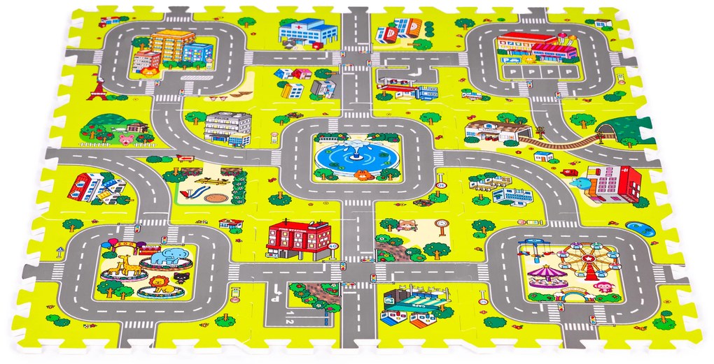 IPLAY Penová podložka  MESTO 9 prvkov, 90,5 x 90,5 cm