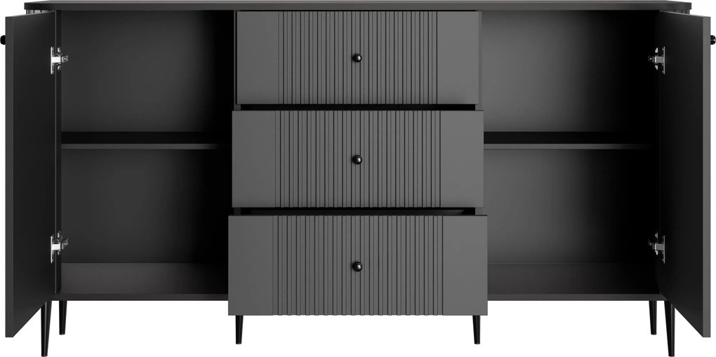 Komoda so zásuvkami Vesper 160 cm na nožičkách - čierna / čierne nohy