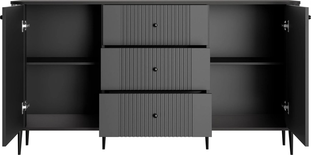 Komoda Vesper 160 cm so zásuvkami na nožičkách - čierna / čierne nohy