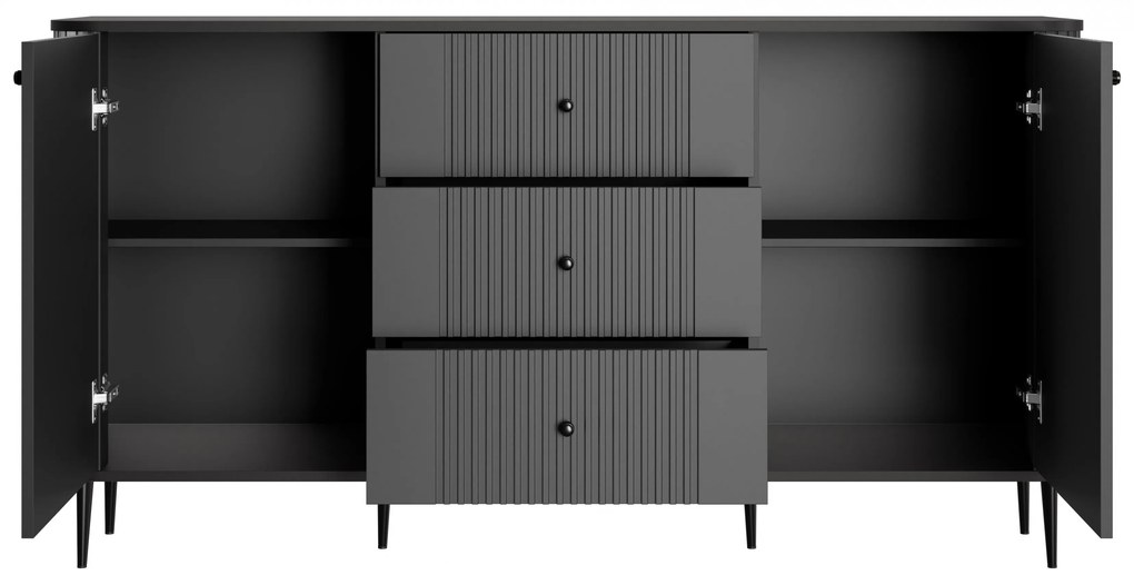 Komoda Vespera 160 cm so zásuvkami - čierna / čierne nožičky