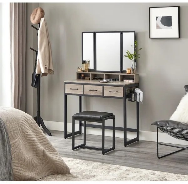 Toaletný stolík s taburetom 28,6x42 cm FLORA sivá/čierna