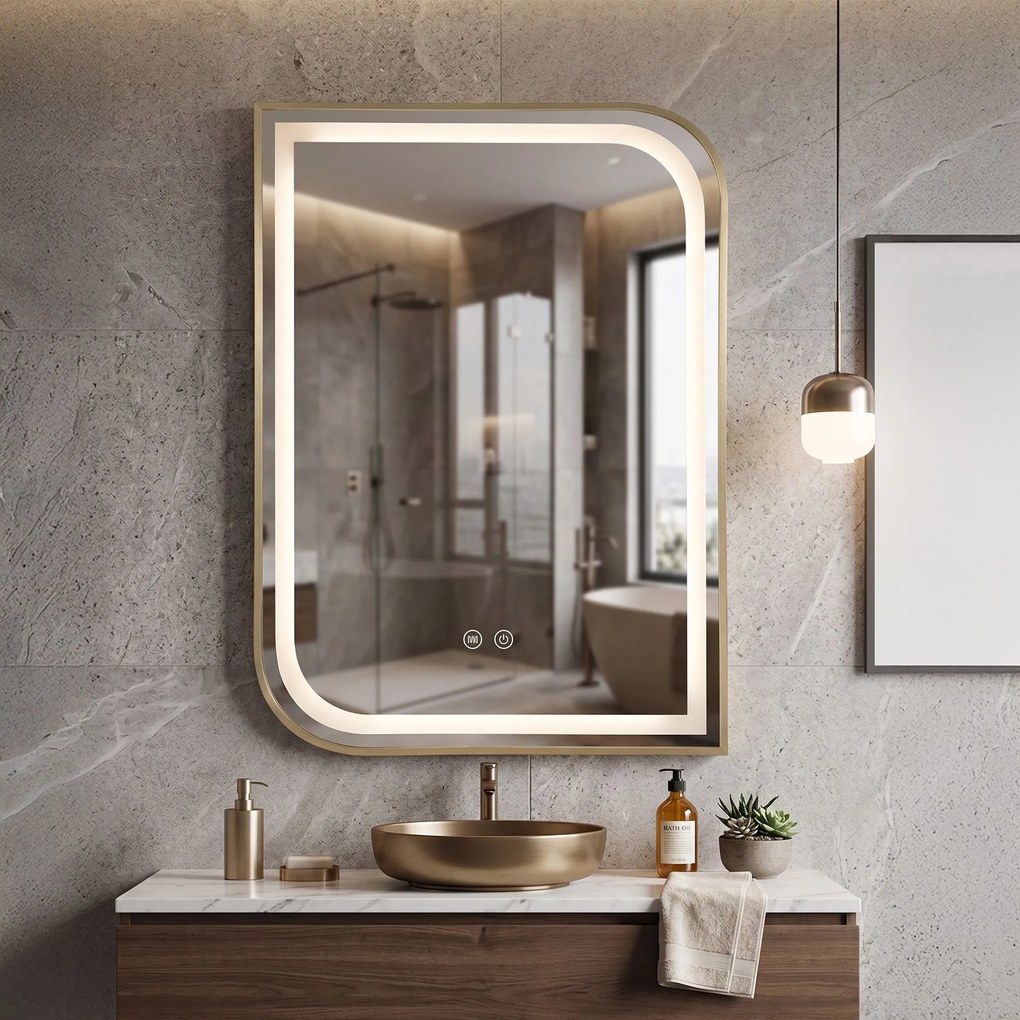Rea Zone, LED zrkadlo, 60x80 cm, zlatá matná, HOM-00209