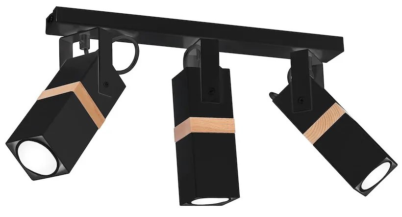 Bodové svietidlo Vidar, 3x drevené/čierne kovové tienidlo, b