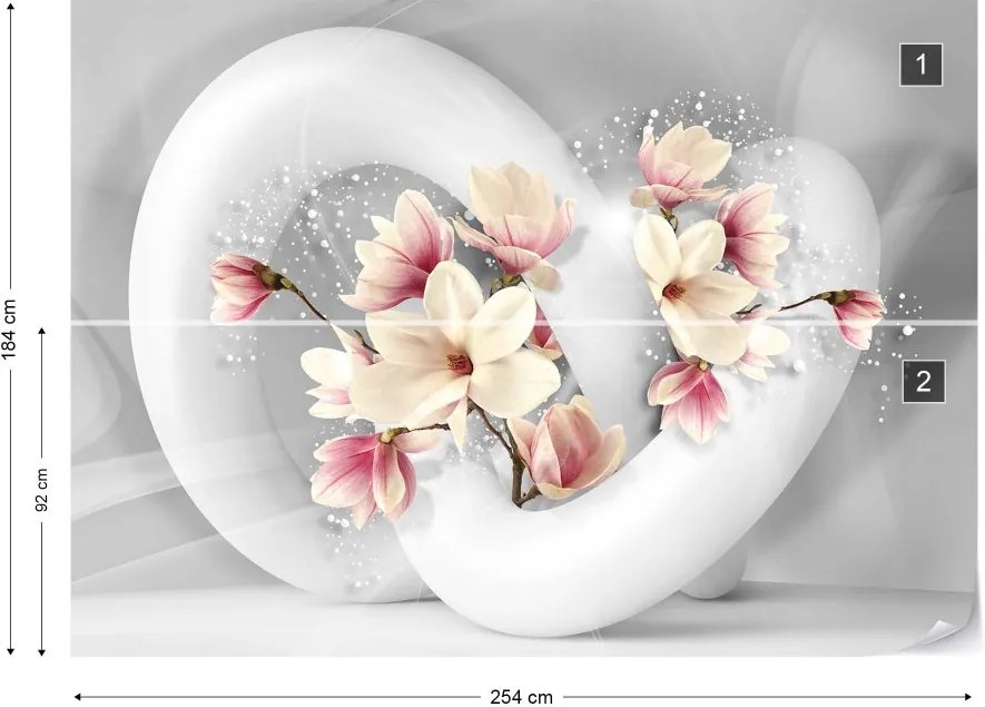 Fototapeta GLIX - 3D Structure Flowers White And Grey + lepidlo ZADARMO Vliesová tapeta  - 254x184 cm