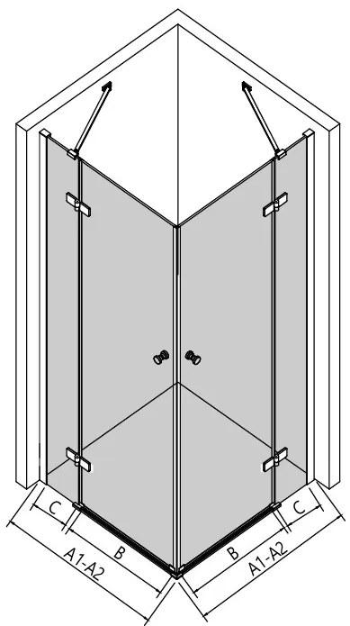 Erga Bern Double, sprchový kút s 2-krídlovými dverami 110(dvere) x 110(dvere) x 195 cm, 6mm číre sklo, čierny profil, ERG-V02-BERN-D110D110-CL-BK