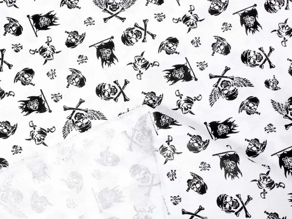 Biante Detský bavlnený záves Sandra SA-105 Čierne pirátské lebky na bielom 150x170 cm