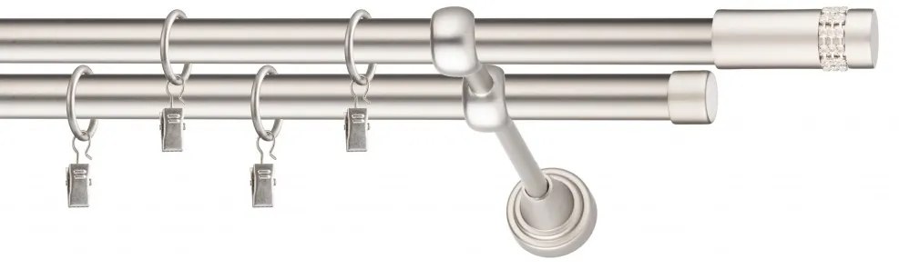Dekorstudio Chrómová matná dvojradová garniža DIOS 19mm Dĺžka: 180cm, Typ uchytenia: Držiak dvojitý modern, Typ príslušenstva: Krúžky tiché so štipcami