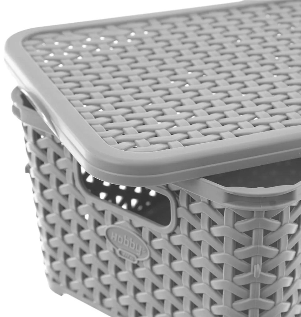 Úložný box, ratanový košík, HOBBY s vekom, sivý 6 l - 29 x 20 x 13 cm