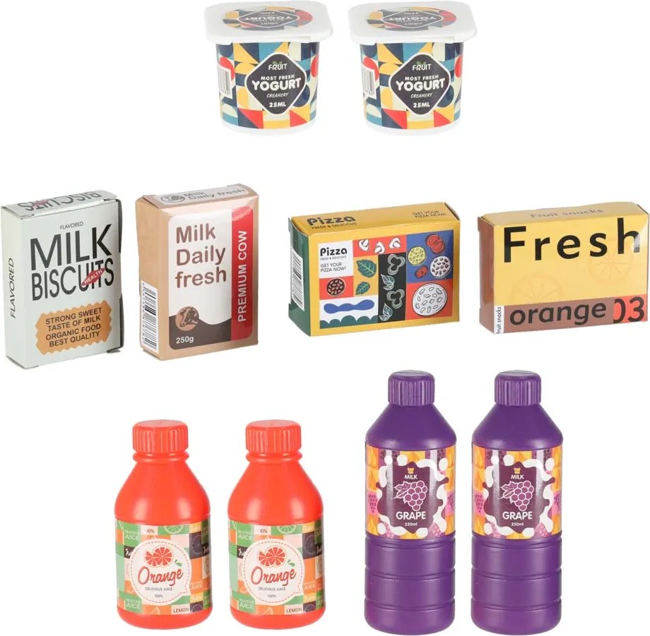 KIK Drevený stánok supermarket s pokladňou, košíkom a potravinami pre deti LULILO