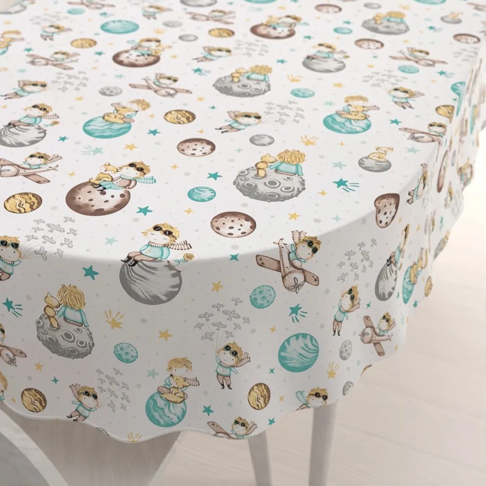 Biante Detský bavlnený oválny obrus Sandra SA-561 Malý princ na bielom 140x220 cm