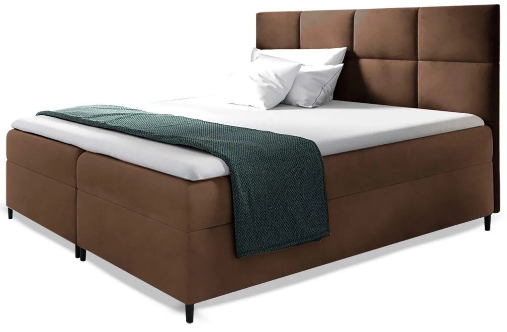 Wilsondo Čalúnená boxspring manželská posteľ Leila s matracom - hnedá Rozmer: 180x200