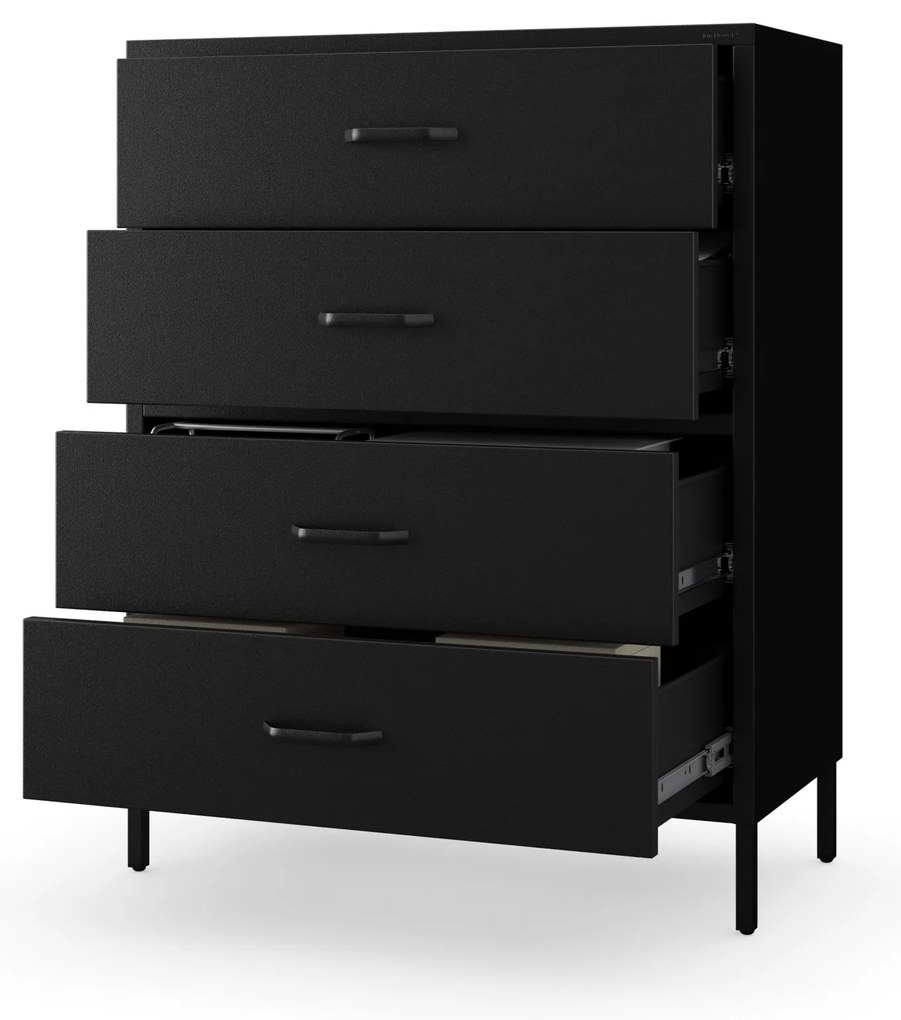 Čierna kovová komoda so zásuvkami na nožičkách CARLA Modern 800 x 1015 x 400 mm