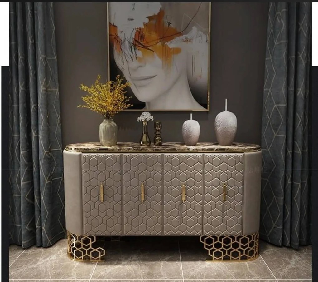 KOMODA KIRSTEN ZLATÉ NOHY + EKO-KOŽA + MRAMOR