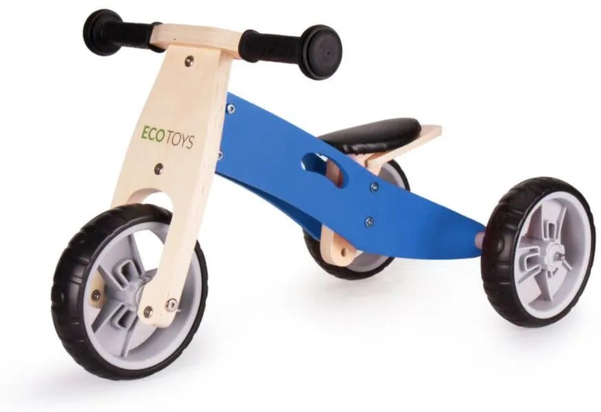 Ecotoys Drevená trojkolka Rider 2v1 hnedo-modrá, YM-BB-01 BLUE