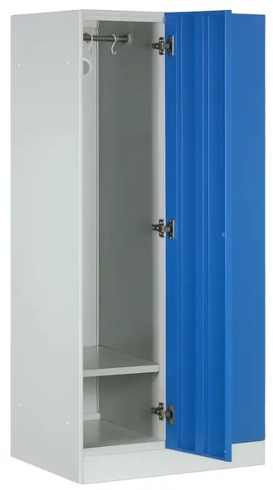 Šatníková skrinka znížená, 2 oddiely, 1500 x 600 x 500 mm, demont, zámok s čítačkou RFID kariet, modré dvere