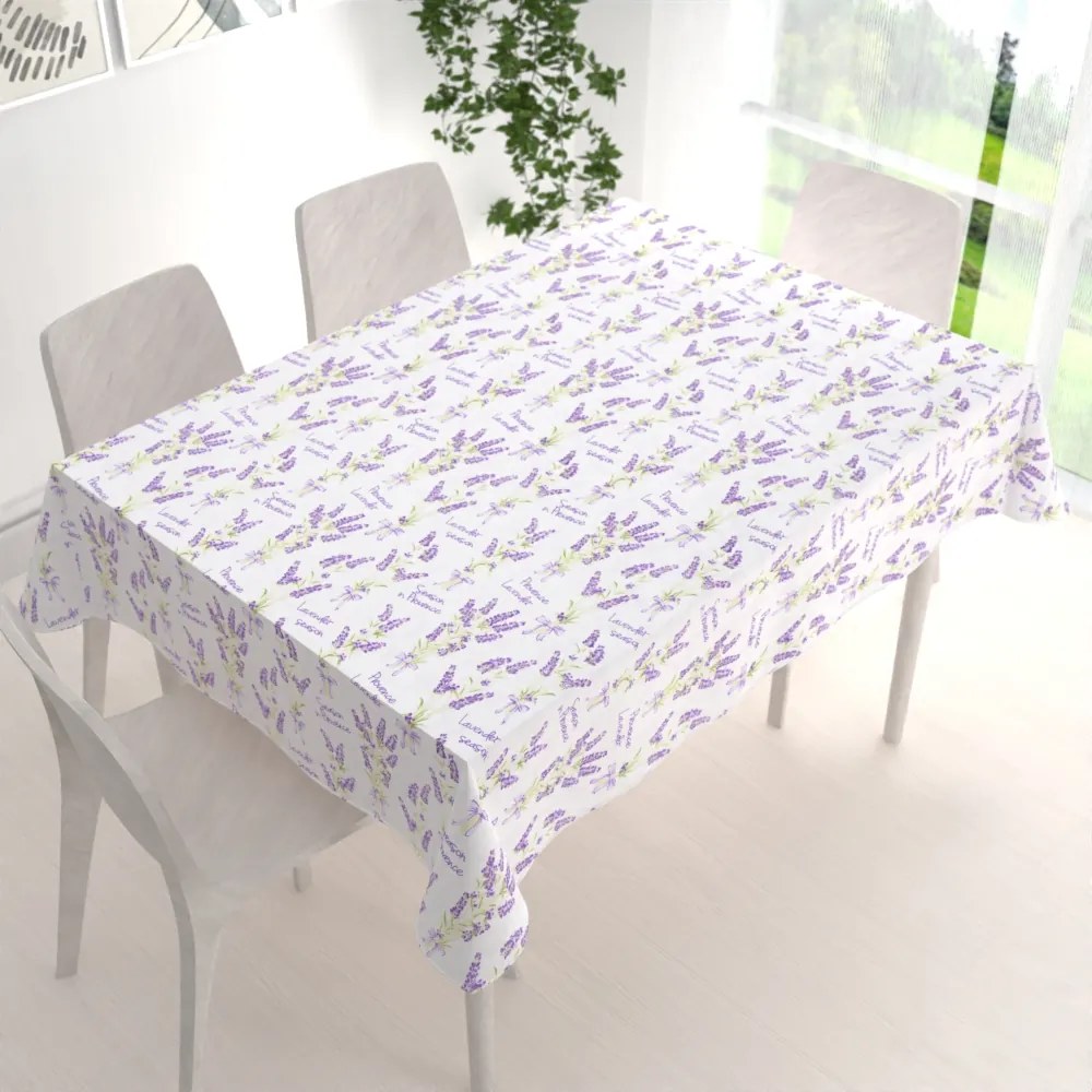 Biante Bavlnený obdĺžnikový obrus Sandra SA-294 Veľké zväzky levandúľ na bielom 100x160 cm