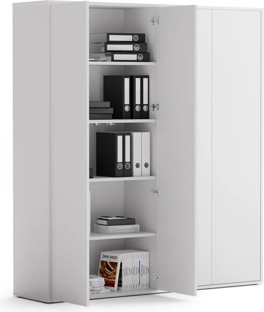 Kancelárska spisová skriňa BLOCK, 4× dvere, 800 × 400 × 1748 mm, biela