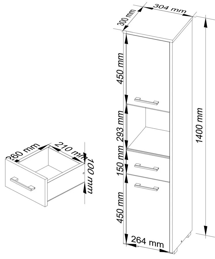 Kúpeľňová skrinka Fin II 30 cm biela/cappuccino lesk